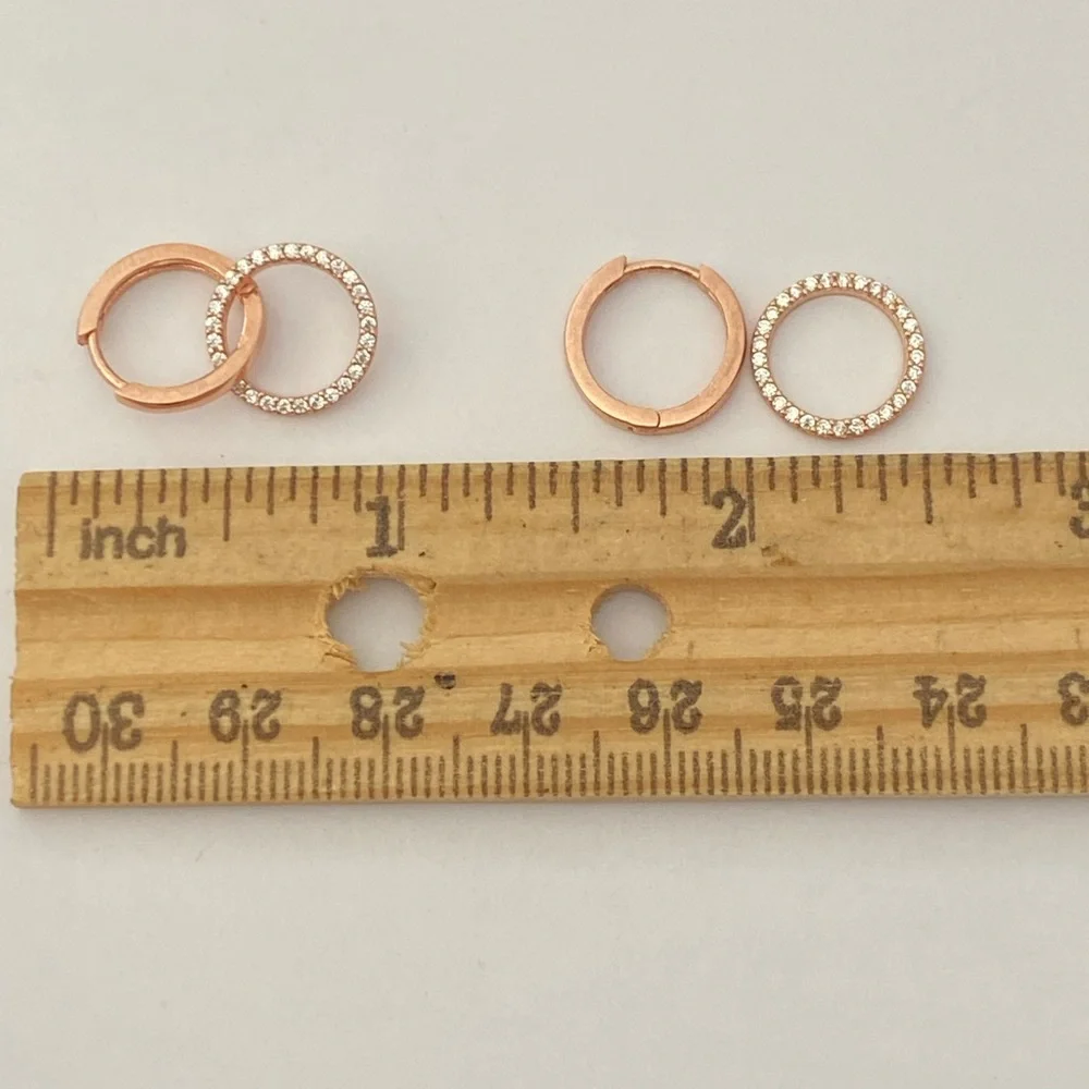 Round earrings 925 silver cz hoops rose gold - Picture 2 of 4